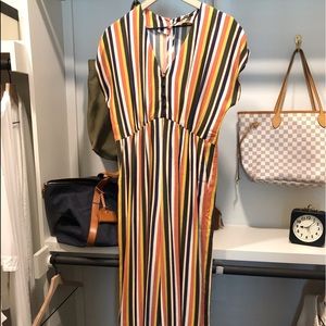 MADEWELL V-Neck Jumpsuit in Rainbow Stripe